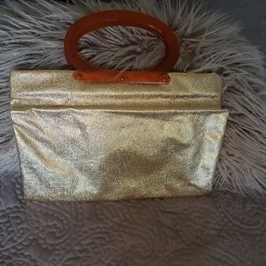 Vintage 60s 70s GOLD LAME Folding Bag Purse Handbag SHINY Shopping Lightweight.